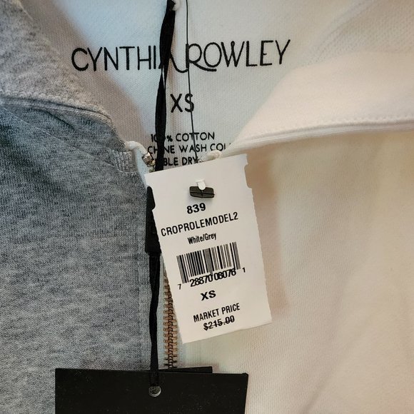 NEW Cynthia Rowley Embroidered Knit Zip Up Hoodie in White Gray size XS - Picture 10 of 11
